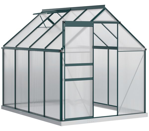 Outsunny Serra da Giardino con porta scorrevole, tetto inclinato con grondaie, in Metallo e Alluminio, Anti-UV, 190x253x199cm, Verde | Aosom Italy