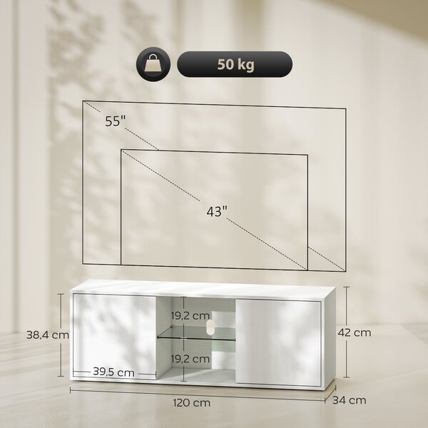 HOMCOM Mobile Porta TV fino a 55" Sospeso o a Terra, Ante Soft Close, Foro Passacavi e Ripiano in Vetro, Bianco | Aosom Italy