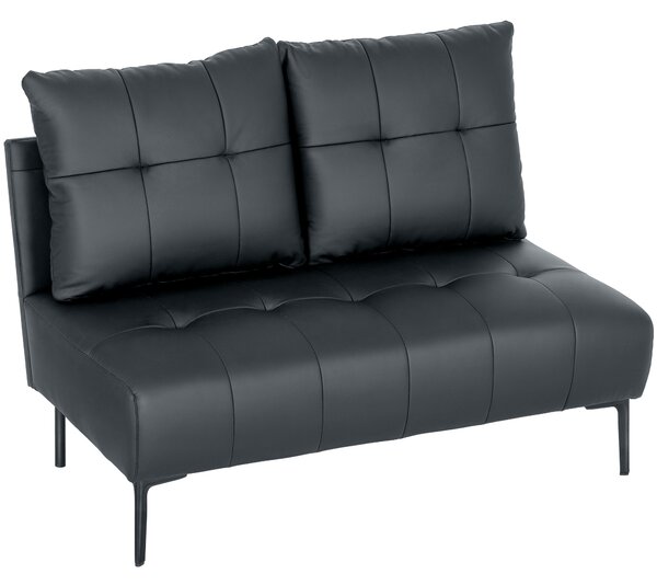 HOMCOM Divano 2 Posti in Finta Pelle Senza Braccioli e Trapuntato a Bottoni, 115x73x83 cm, Nero | Aosom Italy