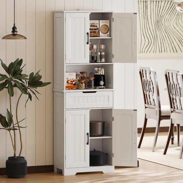 HOMCOM Credenza Cucina con 2 Armadietti e Cassetto, Piano Centrale Aperto e Ripiani Regolabili, Bianco | Aosom Italy