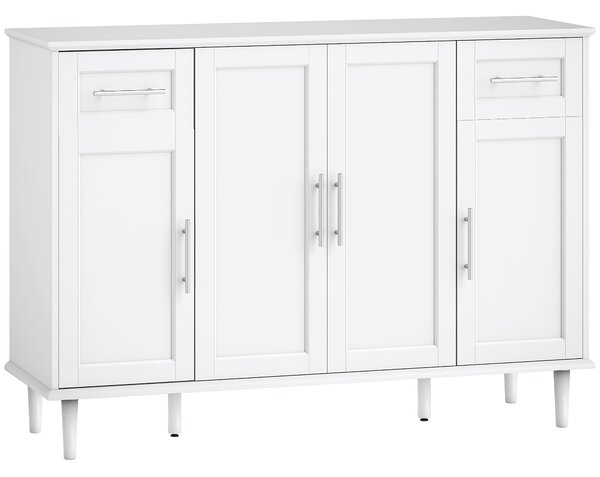 HOMCOM Credenza Buffet Elegante con 2 Cassetti e 3 Armadietti con Ripiani Regolabili, in Legno, 120x38x86 cm, Bianco | Aosom Italy