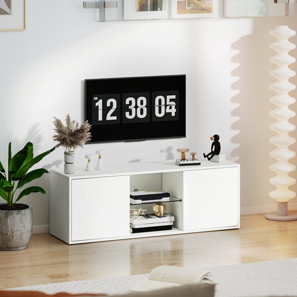 HOMCOM Mobile Porta TV fino a 55" Sospeso o a Terra, Ante Soft Close, Foro Passacavi e Ripiano in Vetro, Bianco | Aosom Italy