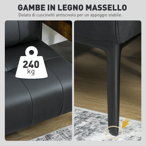 HOMCOM Divano 2 Posti in Finta Pelle Senza Braccioli e Trapuntato a Bottoni, 115x73x83 cm, Nero | Aosom Italy