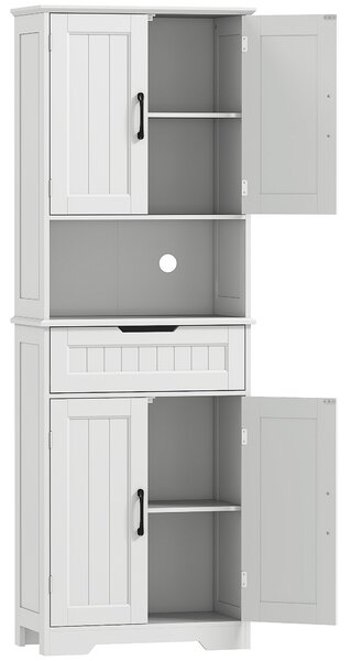 HOMCOM Credenza Cucina con 2 Armadietti e Cassetto, Piano Centrale Aperto e Ripiani Regolabili, Bianco | Aosom Italy
