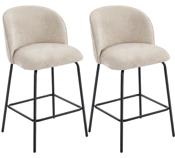 HOMCOM Set 2 Sgabelli da Bar con Schienale e Poggiapiedi, Rivestimento in Tessuto e Gambe in Acciaio, Beige | Aosom Italy