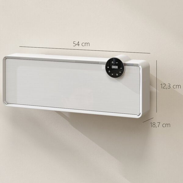 HOMCOM Stufa Ceramica Elettrica 2000W da Parete con 3 Modalità, Temperatura Regolabile, Timer e Telecomando, Bianco | Aosom Italy