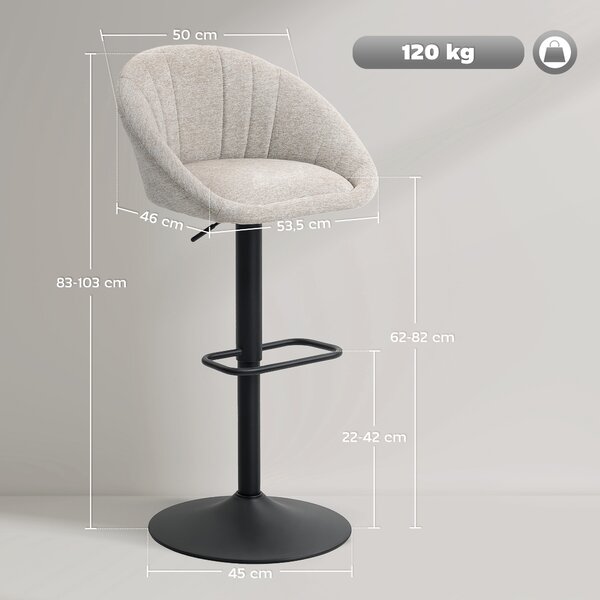 HOMCOM Set 2 Sgabelli da Bar con Altezza Regolabile, Seduta Girevole in Tessuto e Poggiapiedi, Beige | Aosom Italy