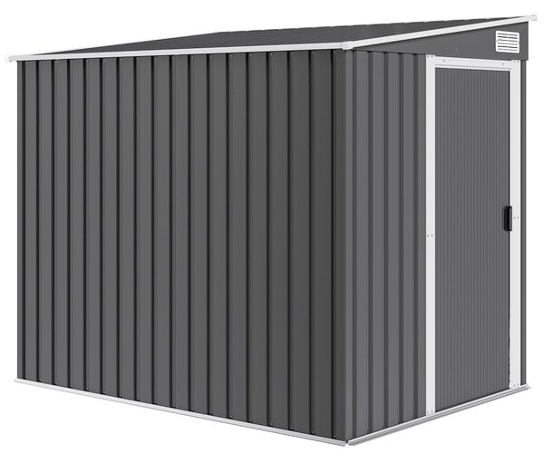 Outsunny Casetta da Giardino con Base, Porta Scorrevole e Tetto Inclinato, Capanno Attrezzi in Metallo, 1.5x2m, Grigio Scuro | Aosom Italy