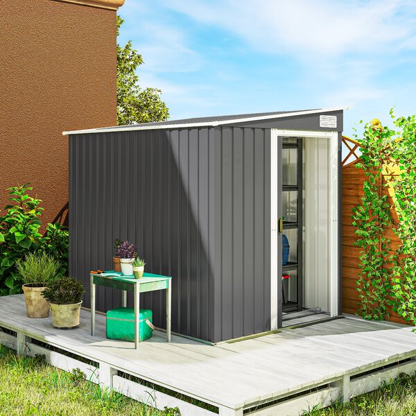 Outsunny Casetta da Giardino con Base, Porta Scorrevole e Tetto Inclinato, Capanno Attrezzi in Metallo, 1.5x2m, Grigio Scuro | Aosom Italy