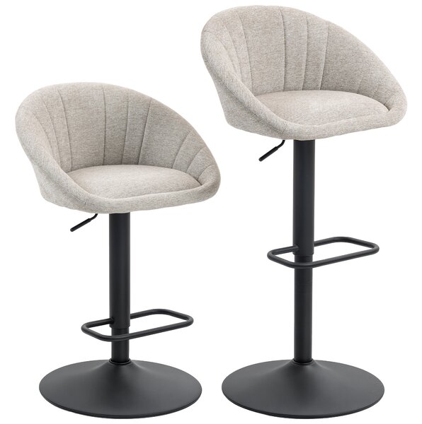 HOMCOM Set 2 Sgabelli da Bar con Altezza Regolabile, Seduta Girevole in Tessuto e Poggiapiedi, Beige | Aosom Italy
