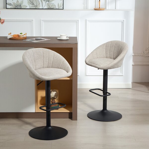HOMCOM Set 2 Sgabelli da Bar con Altezza Regolabile, Seduta Girevole in Tessuto e Poggiapiedi, Beige | Aosom Italy