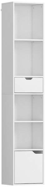 HOMCOM Scaffale Libreria a 4 Ripiani Aperti con Armadietto e Cassetto, 30x24x158 cm, in Legno Bianco | Aosom Italy