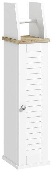 Kleankin Mobile Bagno Porta Carta Igienica Salvaspazio con Armadietto e Mensola Regolabile, 18x20x80 cm, Bianco | Aosom Italy