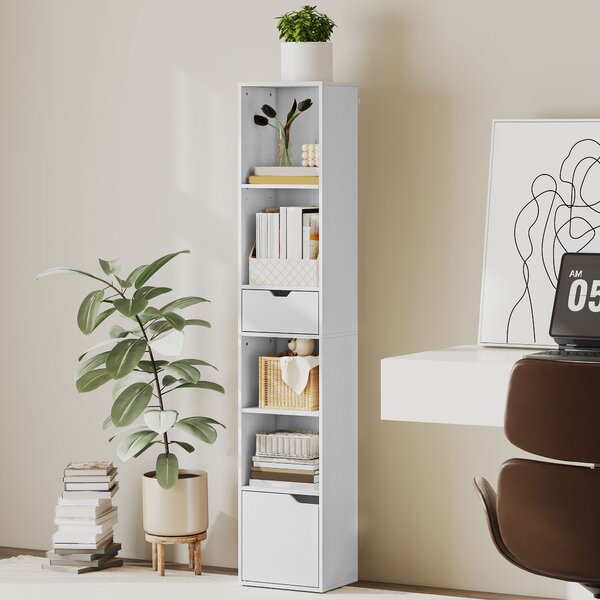 HOMCOM Scaffale Libreria a 4 Ripiani Aperti con Armadietto e Cassetto, 30x24x158 cm, in Legno Bianco | Aosom Italy