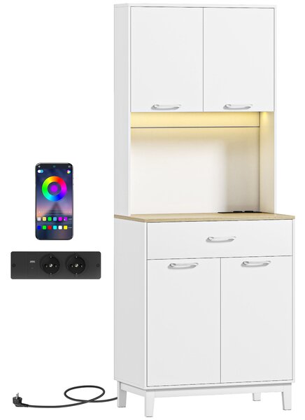 HOMCOM Credenza Moderna con Luci LED, Prese Elettriche e USB, 2 Armadietti e Cassetto, 71x40x180 cm, Bianco | Aosom Italy