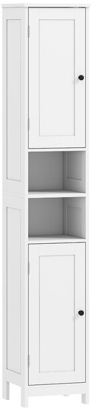 HOMCOM Mobile Alto Bagno con 2 Ripiani Aperti e 2 Armadietti con Scaffali Regolabili, in Legno, 30x30x170 cm, Bianco | Aosom Italy