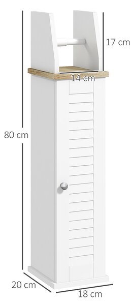 Kleankin Mobile Bagno Porta Carta Igienica Salvaspazio con Armadietto e Mensola Regolabile, 18x20x80 cm, Bianco | Aosom Italy