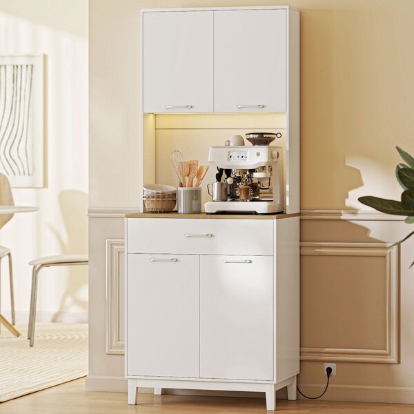 HOMCOM Credenza Moderna con Luci LED, Prese Elettriche e USB, 2 Armadietti e Cassetto, 71x40x180 cm, Bianco | Aosom Italy