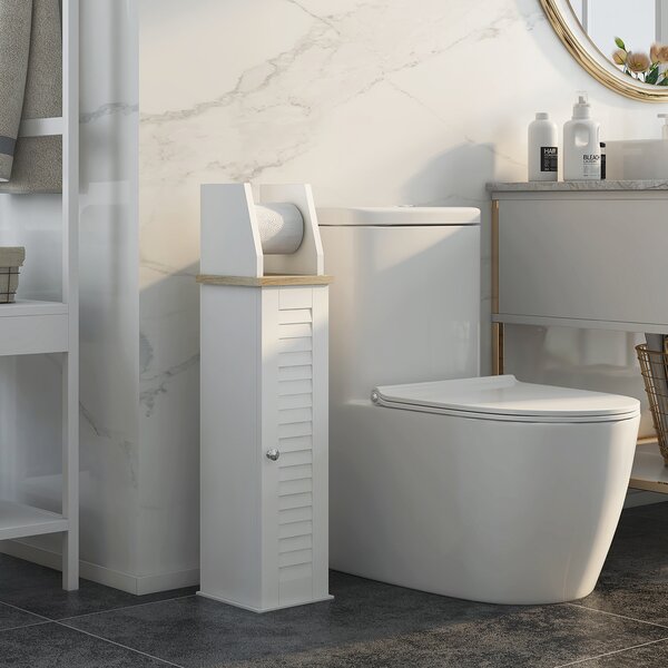 Kleankin Mobile Bagno Porta Carta Igienica Salvaspazio con Armadietto e Mensola Regolabile, 18x20x80 cm, Bianco | Aosom Italy