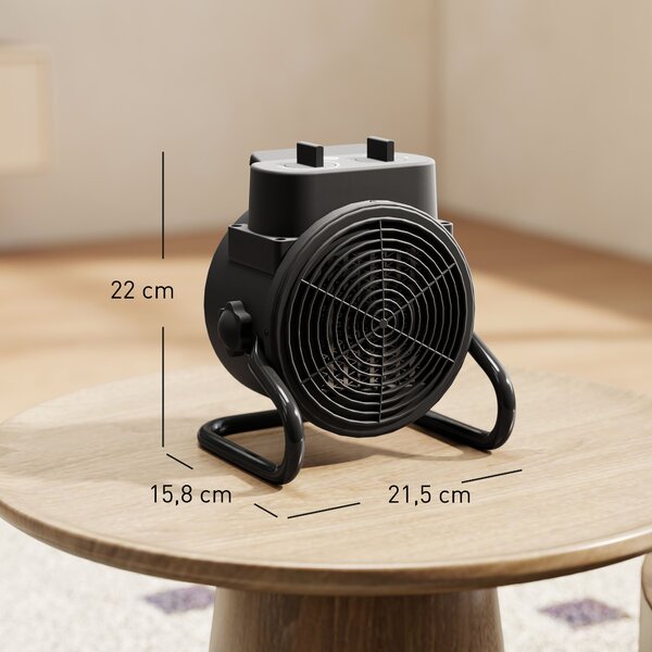 HOMCOM Riscaldatore Elettrico e Regolabile a 3 Modalità, in PP e PA Ignifugo, 21.5x15.8x22 cm, Nero | Aosom Italy