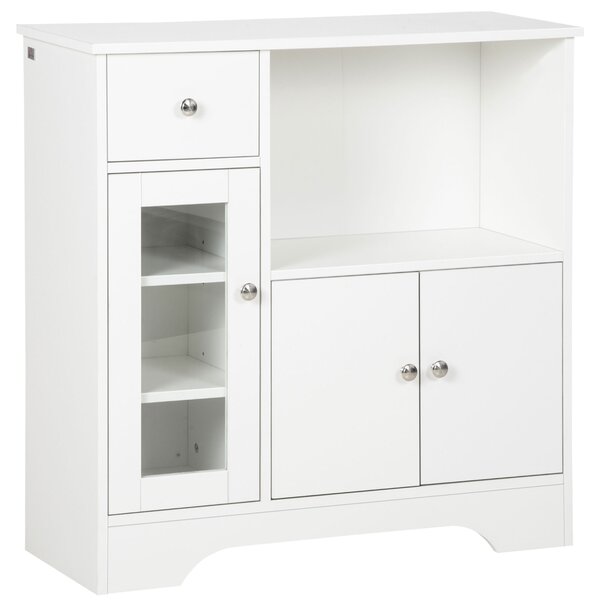 HOMCOM Credenza Buffet con Vano Aperto, Cassetto, 3 Ripiani e Armadietto a 2 Ante, in Legno, 80x30x82 cm, Bianco | Aosom Italy