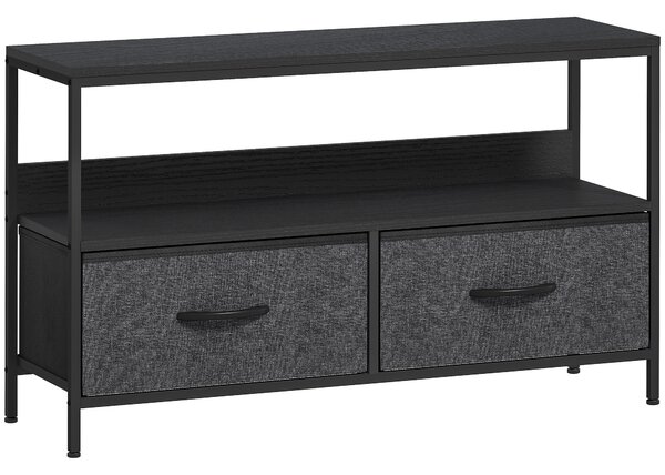 HOMCOM Mobile Porta TV da 47" con Cassetti Pieghevoli in Tessuto e Mensola in Metallo e MDF, 98x29x56 cm, Nero | Aosom Italy