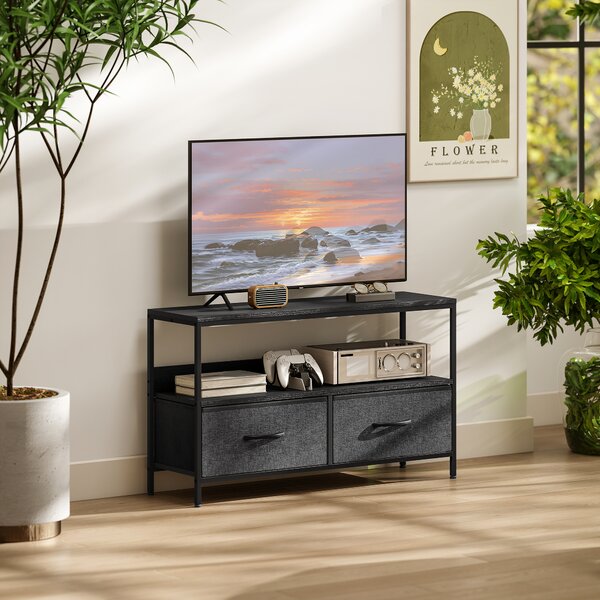 HOMCOM Mobile Porta TV da 47" con Cassetti Pieghevoli in Tessuto e Mensola in Metallo e MDF, 98x29x56 cm, Nero | Aosom Italy