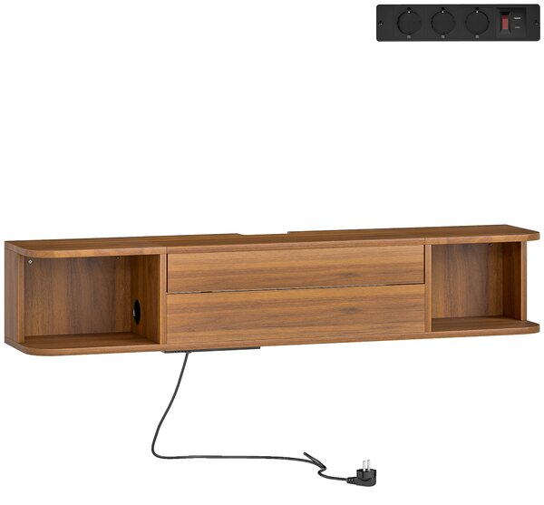 HOMCOM Mobile Porta TV fino 50" Sospeso con Prese di Corrente, USB e Tipo C, Cassetto e Ripiani, 120x24x22.4 cm, Noce | Aosom Italy