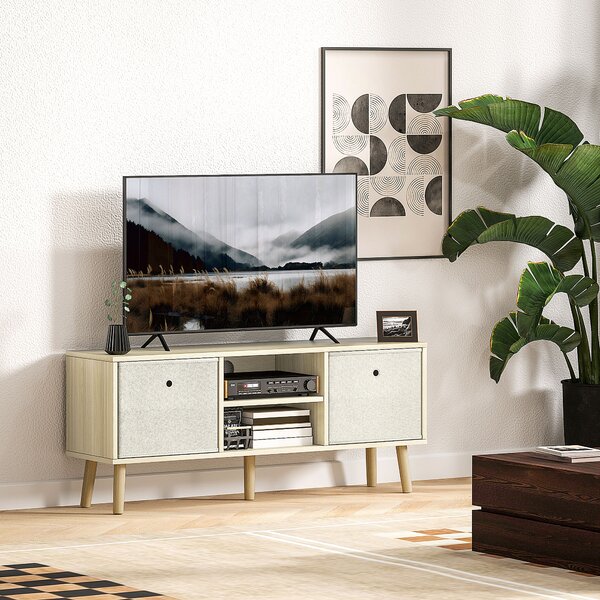 HOMCOM Mobile TV Fino a 50" con 2 Cassetti Removibili e 2 Ripiani Aperti, 110x29x46.5cm, Color Legno Beige | Aosom Italy