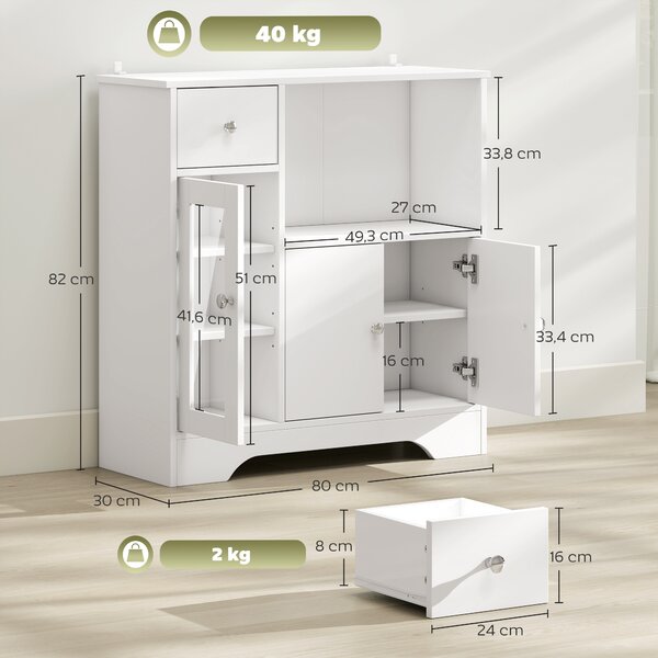 HOMCOM Credenza Buffet con Vano Aperto, Cassetto, 3 Ripiani e Armadietto a 2 Ante, in Legno, 80x30x82 cm, Bianco | Aosom Italy