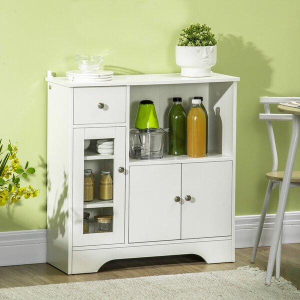 HOMCOM Credenza Buffet con Vano Aperto, Cassetto, 3 Ripiani e Armadietto a 2 Ante, in Legno, 80x30x82 cm, Bianco | Aosom Italy