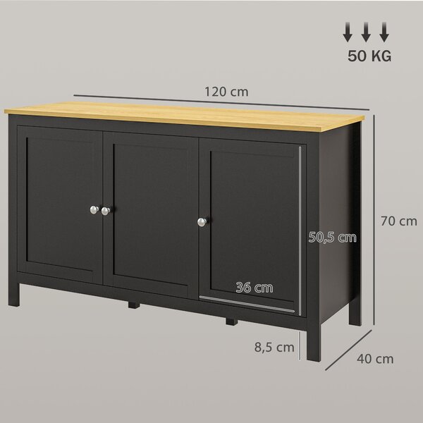 HOMCOM Mobile Contenitore con 2 Armadietti a 2 Ripiani Regolabili su 3 Altezze, 120x40x70 cm, Nero e color Legno | Aosom Italy