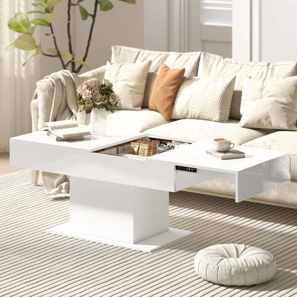 HOMCOM Tavolino da Caffè Estensibile con Vano Contenitore Moderno, 108-178.5x53x49 cm, Bianco Lucido | Aosom Italy