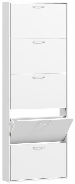 HOMCOM Mobile Scarpiera a 5 Ante Antiribaltamento, in Legno, 65x17x180.5 cm, Bianco | Aosom Italy