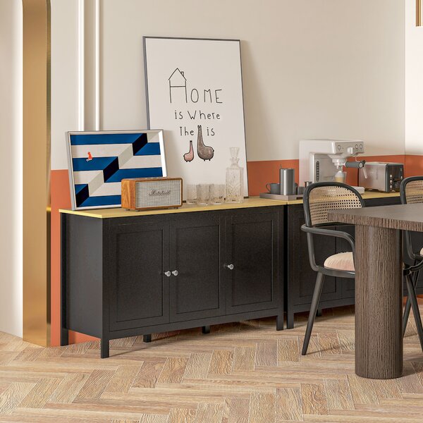 HOMCOM Mobile Contenitore con 2 Armadietti a 2 Ripiani Regolabili su 3 Altezze, 120x40x70 cm, Nero e color Legno | Aosom Italy