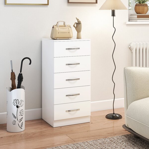 HOMCOM Cassettiera 5 Cassetti dallo Stile Moderno, in Truciolato, 40x35x85 cm, Bianco | Aosom Italy