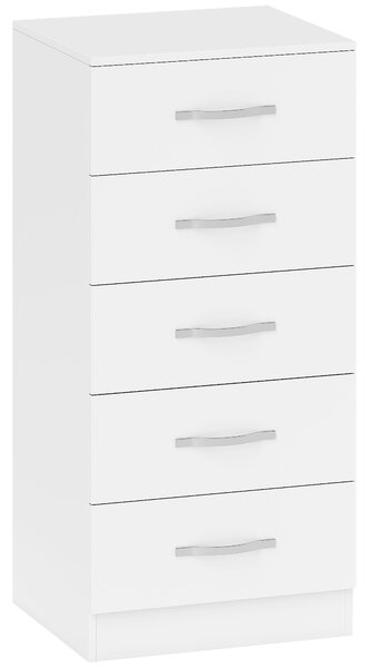HOMCOM Cassettiera 5 Cassetti dallo Stile Moderno, in Truciolato, 40x35x85 cm, Bianco | Aosom Italy