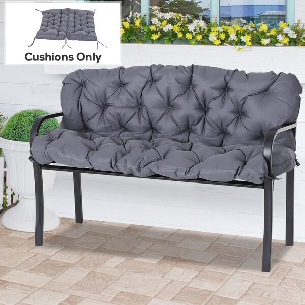 Outsunny Cuscino da Giardino 2 Posti per Sedute da Esterno con Schienale e 6 Lacci, Cuscino da Esterno Imbottito in Cotone e Poliestere, per Divani Dondoli Panche, 132x110x10 cm, Grigio Scuro | Aosom Italy