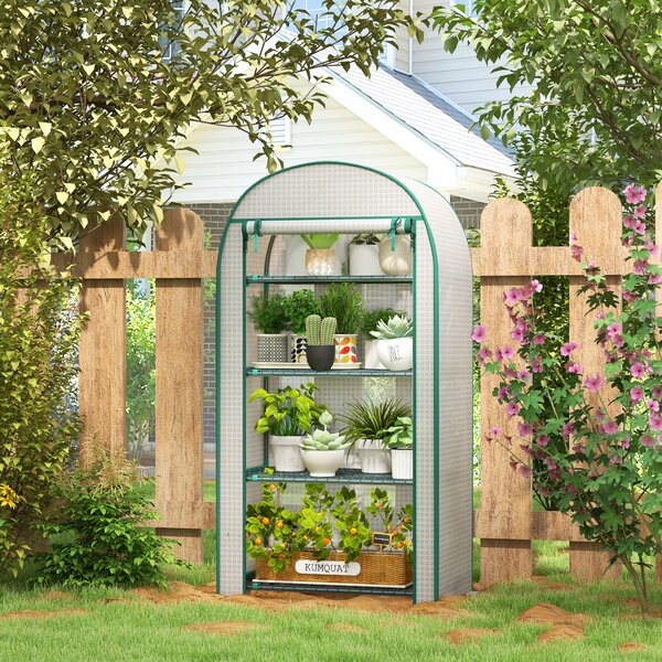 Outsunny Serra da Giardino Verticale con 4 Ripiani in Metallo e Copertura in PE, 80x50x160 cm, Bianco | Aosom Italy