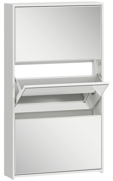 HOMCOM Scarpiera a Specchio con 3 Cassetti a Ribalta per 9 Paia di Scarpe, in Legno, 65x17x114.5 cm, Bianco | Aosom Italy
