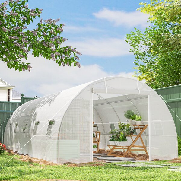 Outsunny Serra a Tunnel 8x3x2 m con Rivestimento in Plastica e Acciaio Rinforzato, Bianco | Aosom Italy