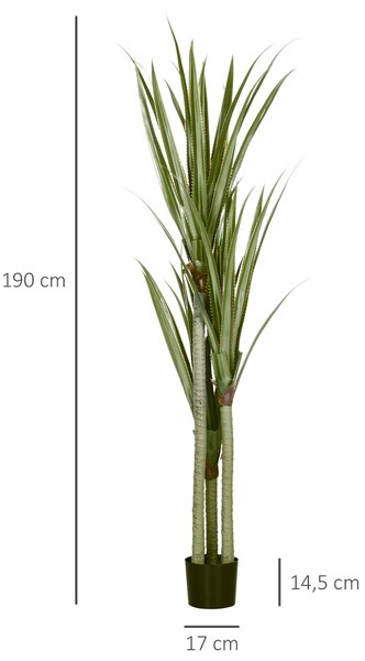 HOMCOM Pianta Artificiale di Yucca da 190 cm con 39 Foglie in Vaso Contenitore di PEVA e Cemento | Aosom Italy