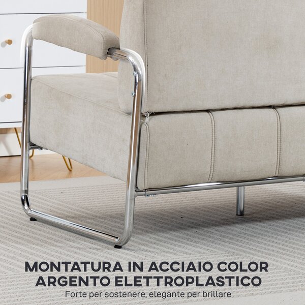 HOMCOM Divano 2 Posti Moderno Rivestito in Ciniglia Beige, in Acciaio, Spugna e Pannello Multistrato, 120x73x76 cm | Aosom Italy
