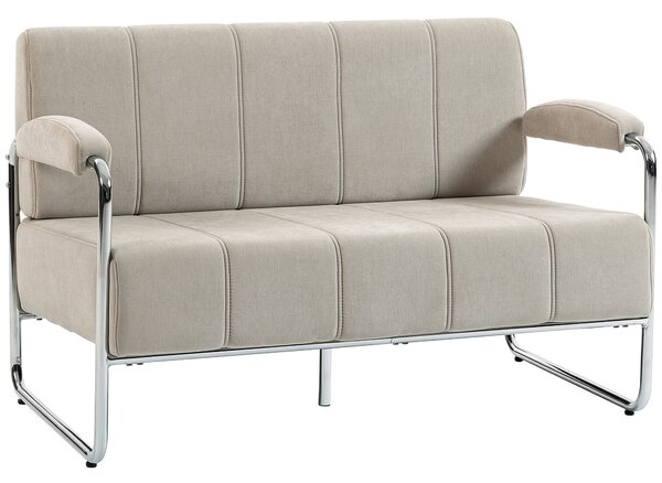 HOMCOM Divano 2 Posti Moderno Rivestito in Ciniglia Beige, in Acciaio, Spugna e Pannello Multistrato, 120x73x76 cm | Aosom Italy