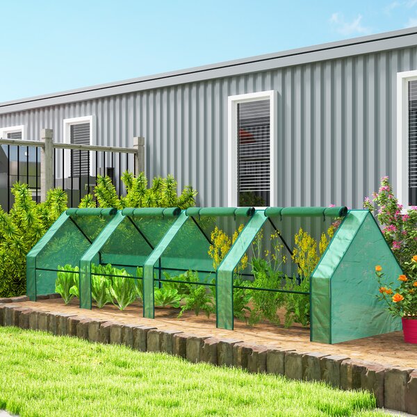 Outsunny Mini Serra da Giardino a 4 Porte Arrotolabili con Copertura Allungata, in Acciaio e PE, 360x90x90 cm, Verde | Aosom Italy