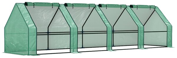Outsunny Mini Serra da Giardino a 4 Porte Arrotolabili con Copertura Allungata, in Acciaio e PE, 360x90x90 cm, Verde | Aosom Italy