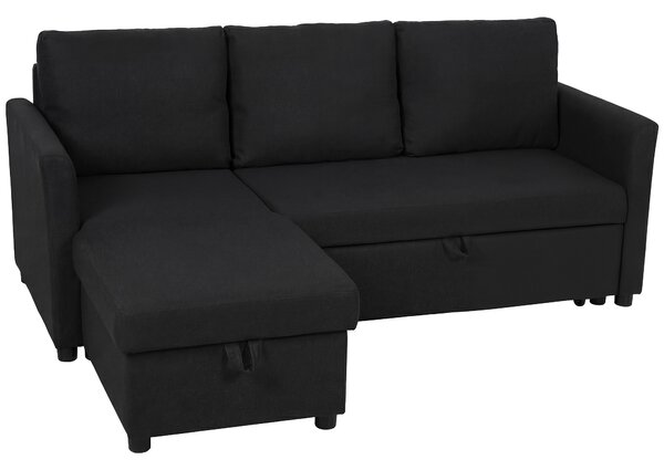 HOMCOM Divano Letto Angolare Effetto Lino con Vano Portaoggetti a Scomparsa, 192x148x86 cm, Grigio Antracite | Aosom Italy