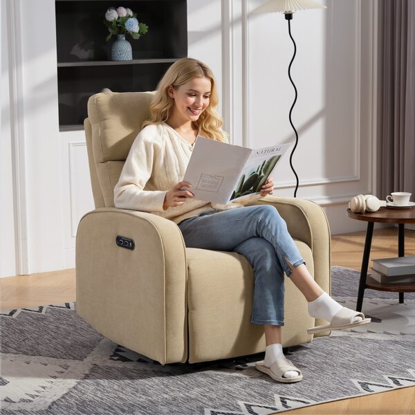 HOMCOM Poltrona Reclinabile Elettrica in Ciniglia con Poggiapiedi, Poggiatesta Regolabile e Prese, 80x93x103 cm, Beige | Aosom Italy