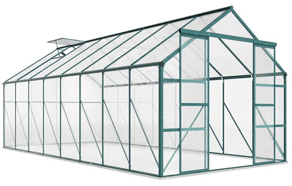 Outsunny Serra da Giardino con Porta scorrevole e Finestre regolabili a 5 livelli, in Metallo e Alluminio, 244x500x216cm, Verde | Aosom Italy
