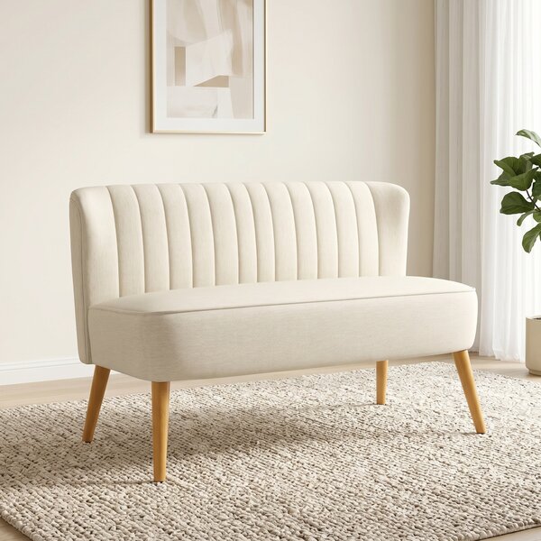 HOMCOM Divano 2 Posti in Tessuto Effetto Lino Senza Braccioli, Imbottito, Salvaspazio con Gambe in Caucciù, 117x56.5x77 cm, Crema | Aosom Italy